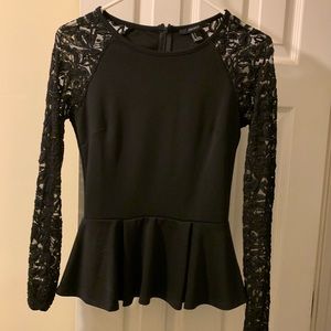 Black top with lace sleeves